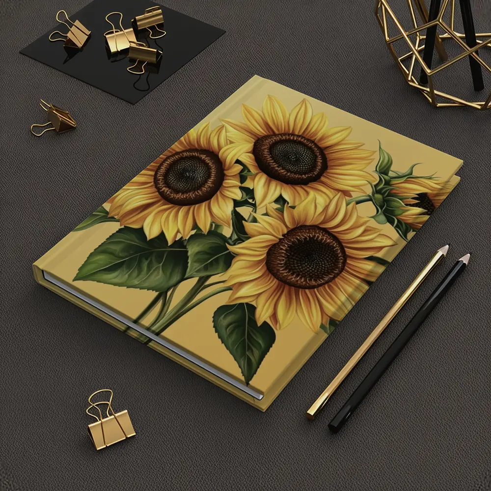 Sunflower Bouquet Illustration Yellow Warm Background – Notebooks