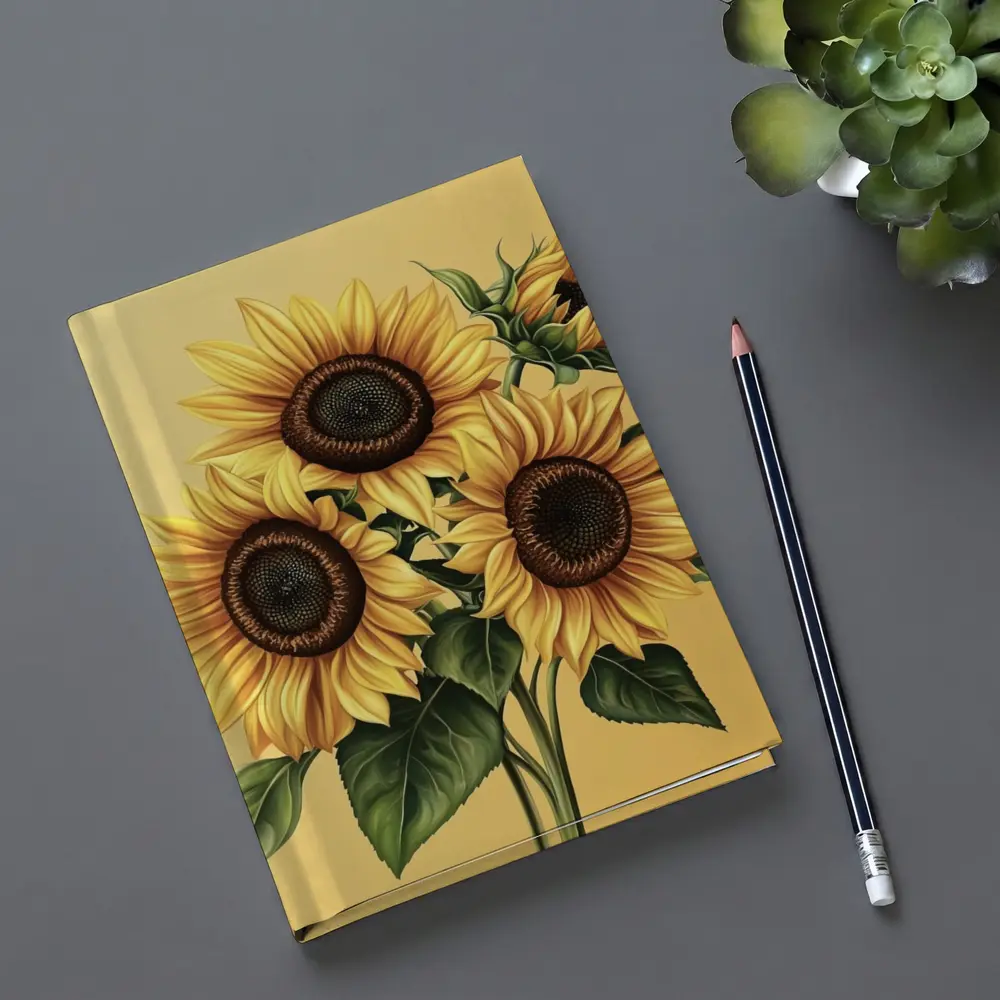 Sunflower Bouquet Illustration Yellow Warm Background – Notebooks