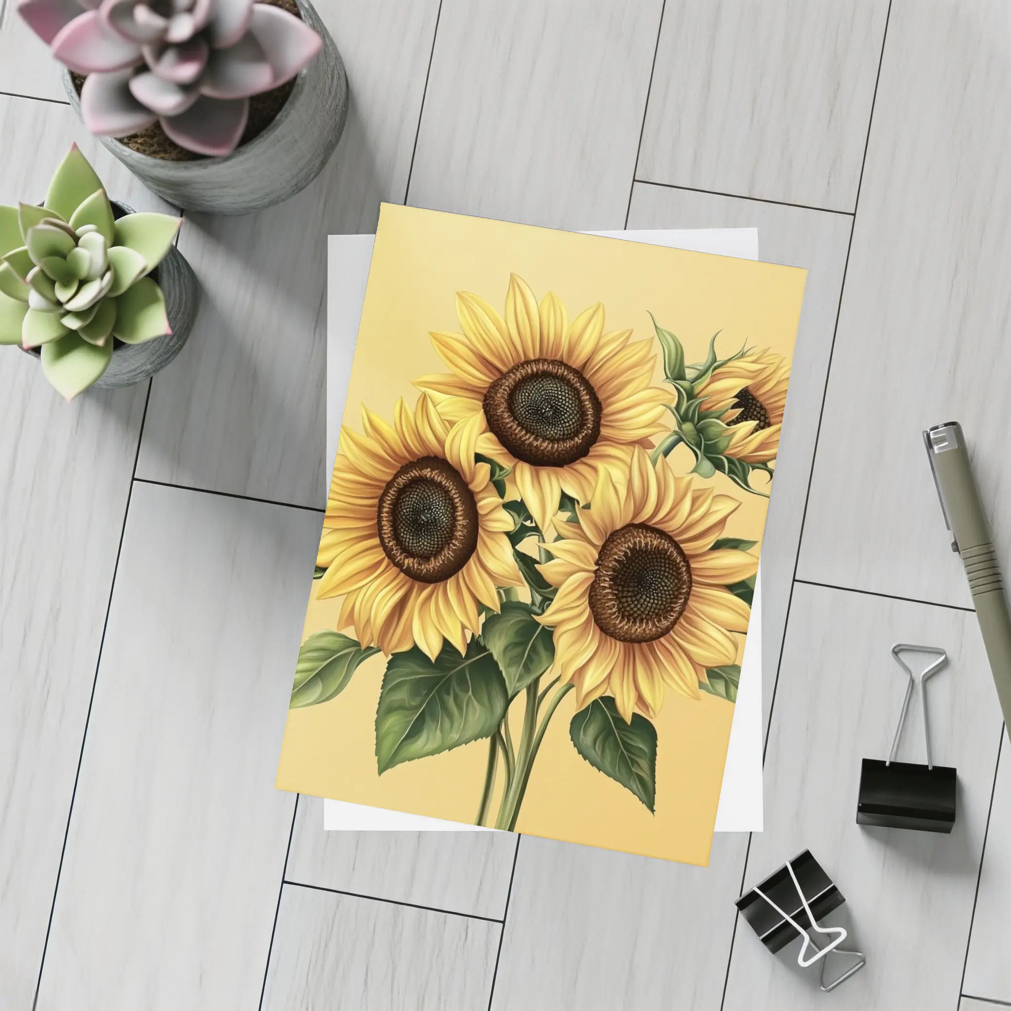 Sunflower Bouquet Illustration Yellow Warm Background – Postcards
