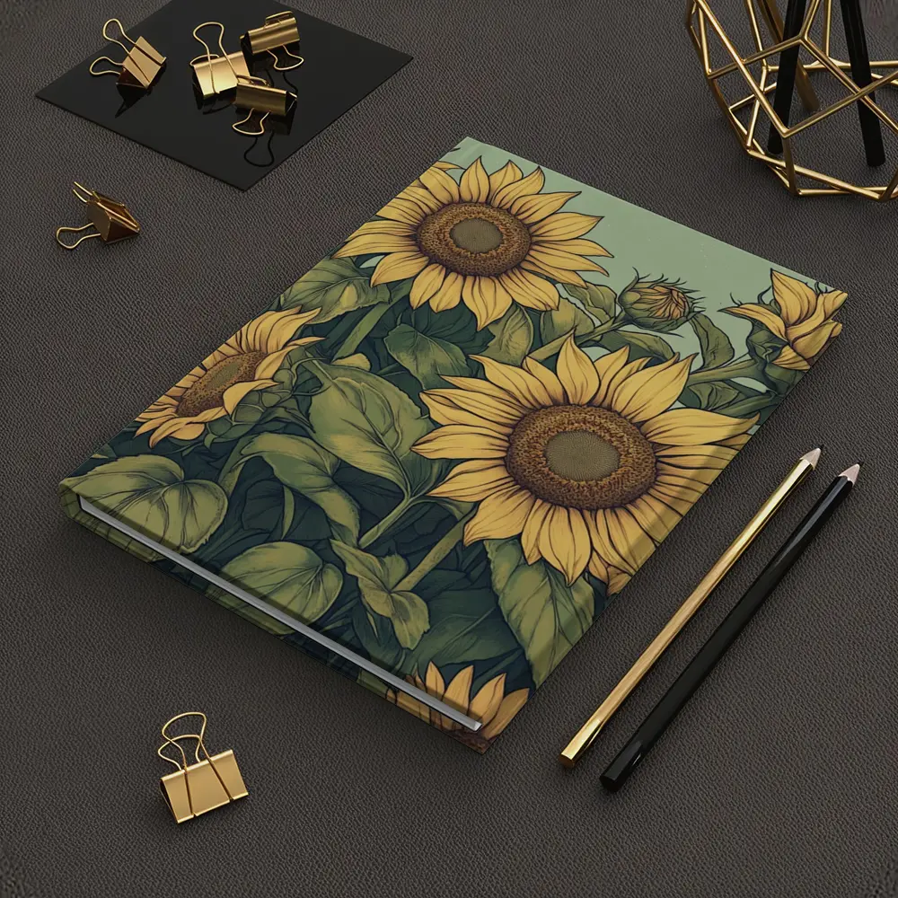 Sunflowers Illustration on Sage Green Background – Notebooks