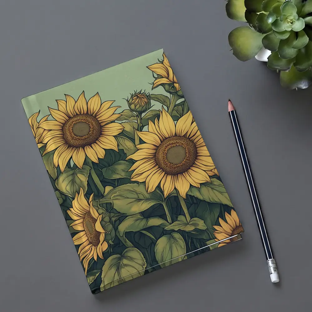 Sunflowers Illustration on Sage Green Background – Notebooks