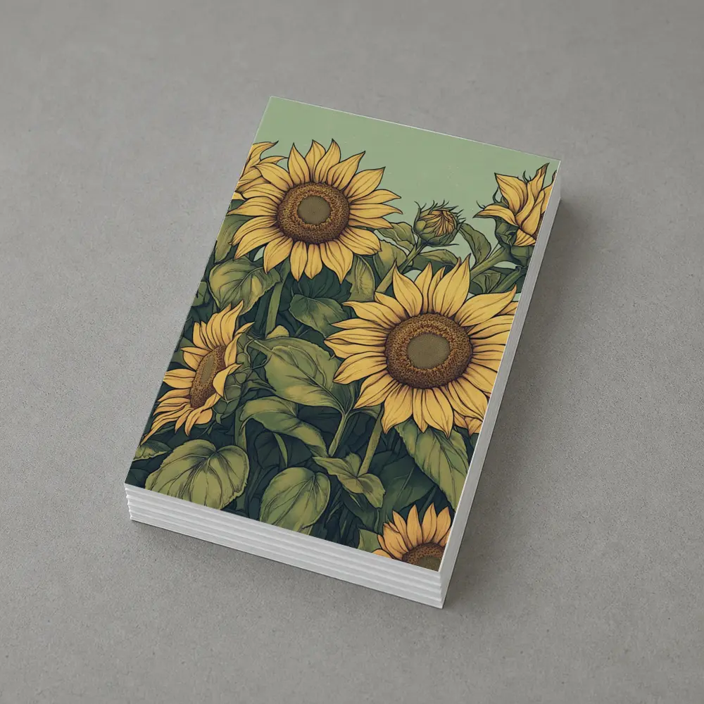 Sunflowers Illustration on Sage Green Background – Postcards