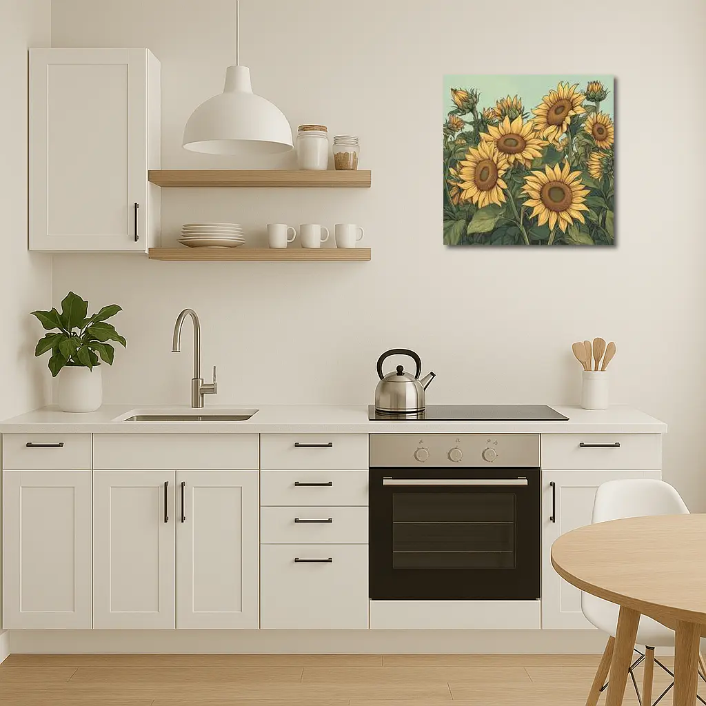 Sunflower Field Illustration Green Sky Background – Wall Art
