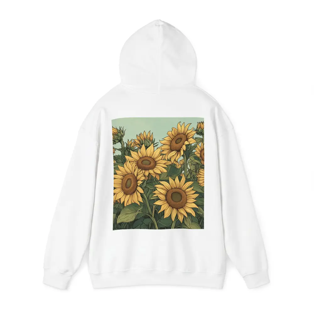 Sunflower Field Illustration Green Sky Background – Hoodies