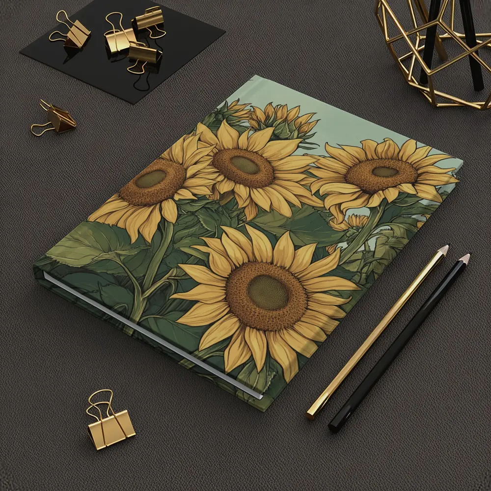 Sunflower Field Illustration Green Sky Background – Notebooks