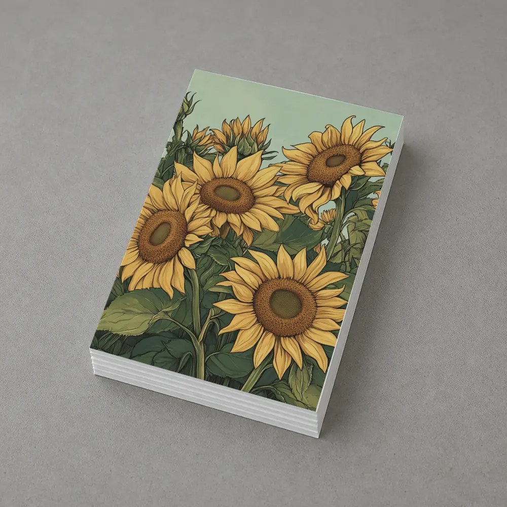 Sunflower Field Illustration Green Sky Background – Postcards