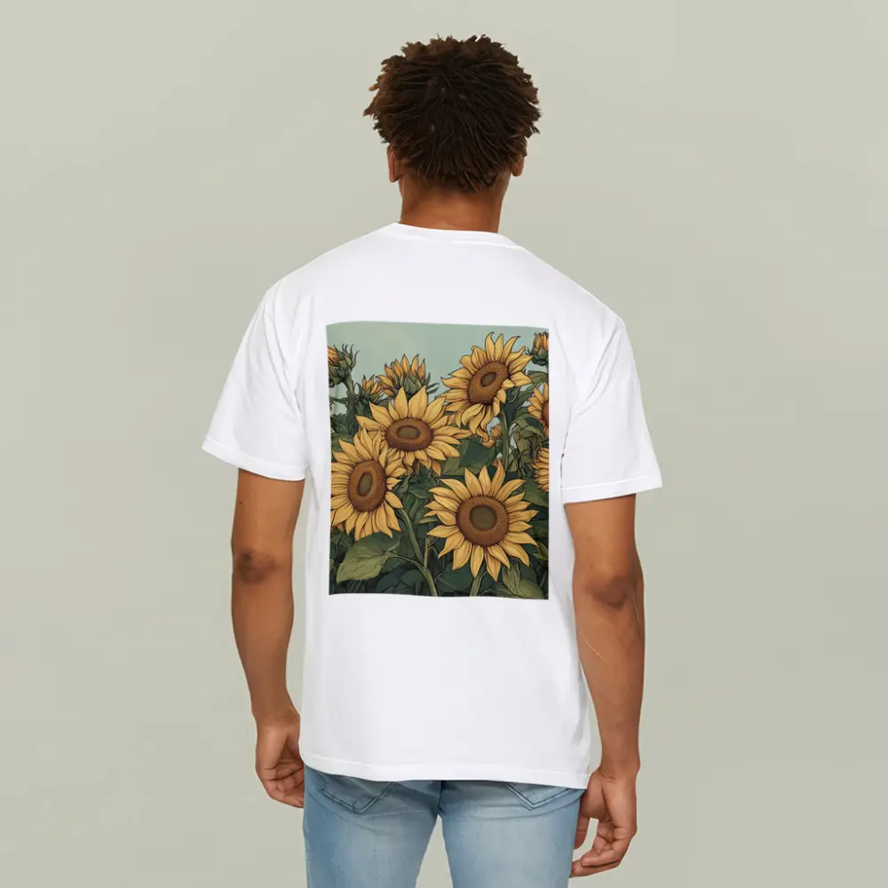 Sunflower Field Illustration Green Sky Background – T-Shirts