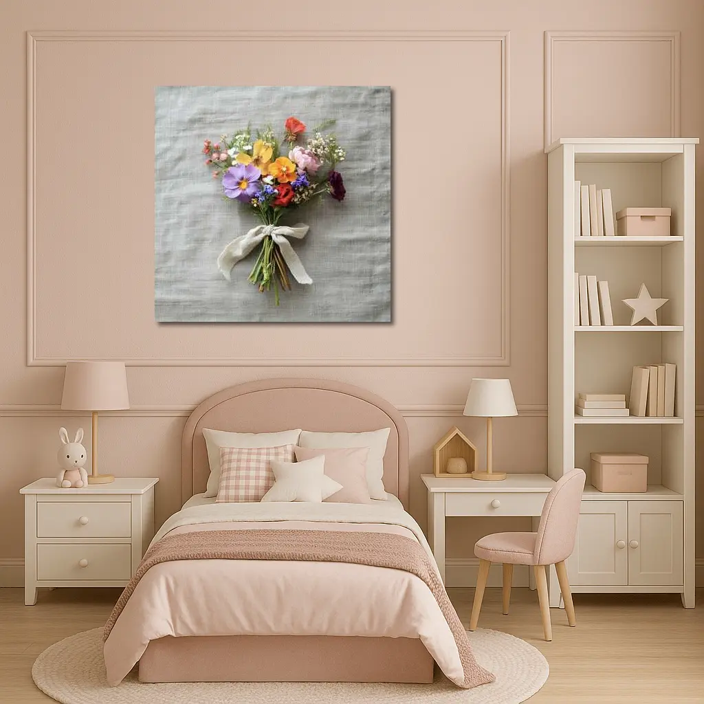 Colorful Wildflower Bouquet With Burlap Ribbon – Wall Art