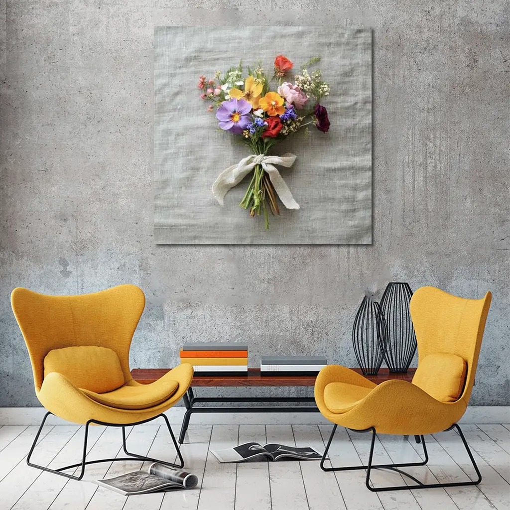 Colorful Wildflower Bouquet With Burlap Ribbon – Wall Art