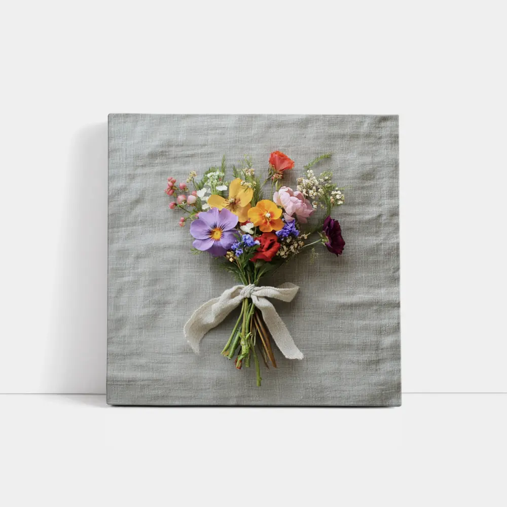 Colorful Wildflower Bouquet With Burlap Ribbon – Wall Art