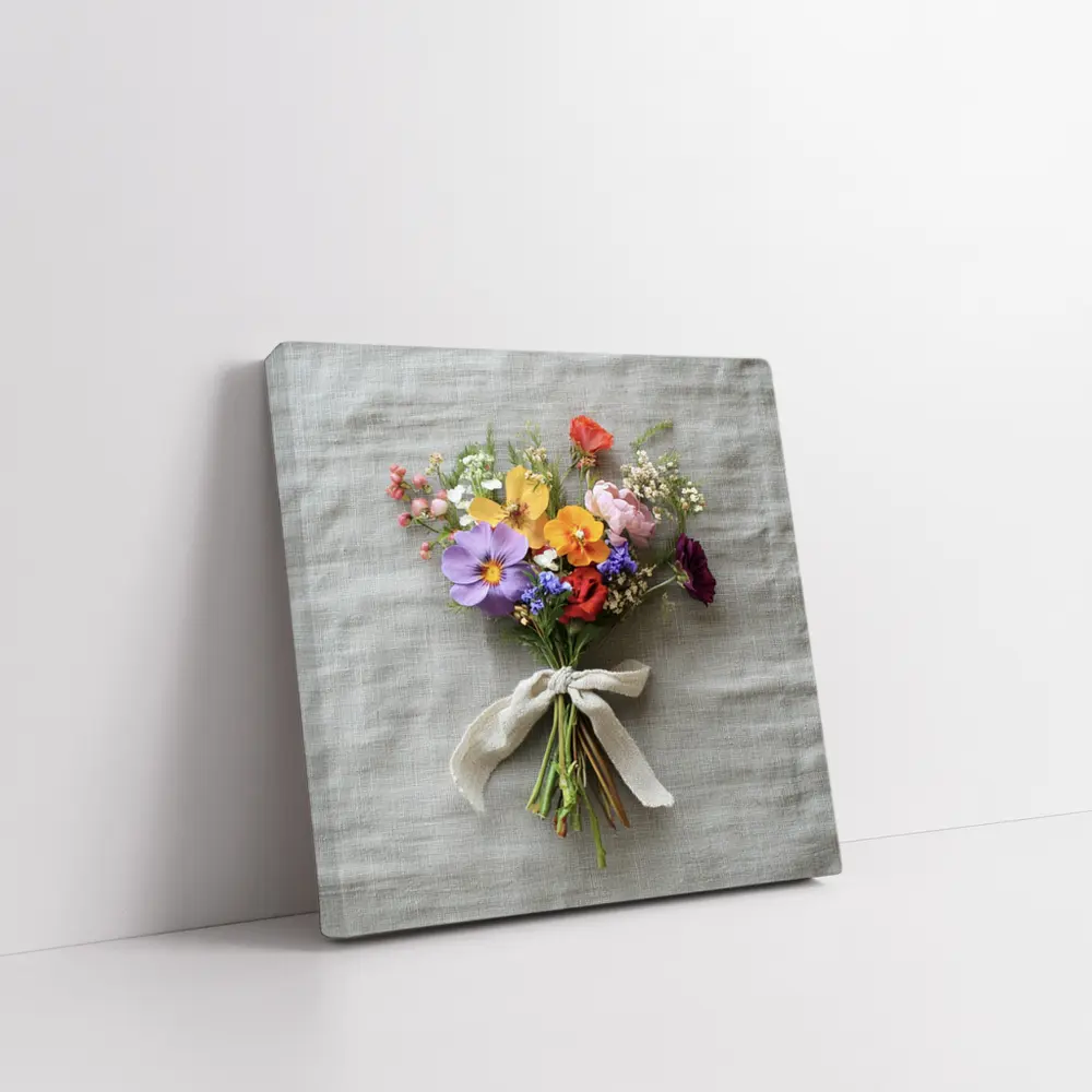 Colorful Wildflower Bouquet With Burlap Ribbon – Wall Art