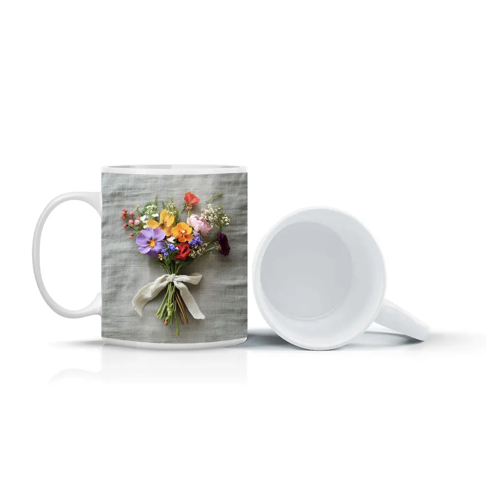 Colorful Wildflower Bouquet With Burlap Ribbon – Mugs