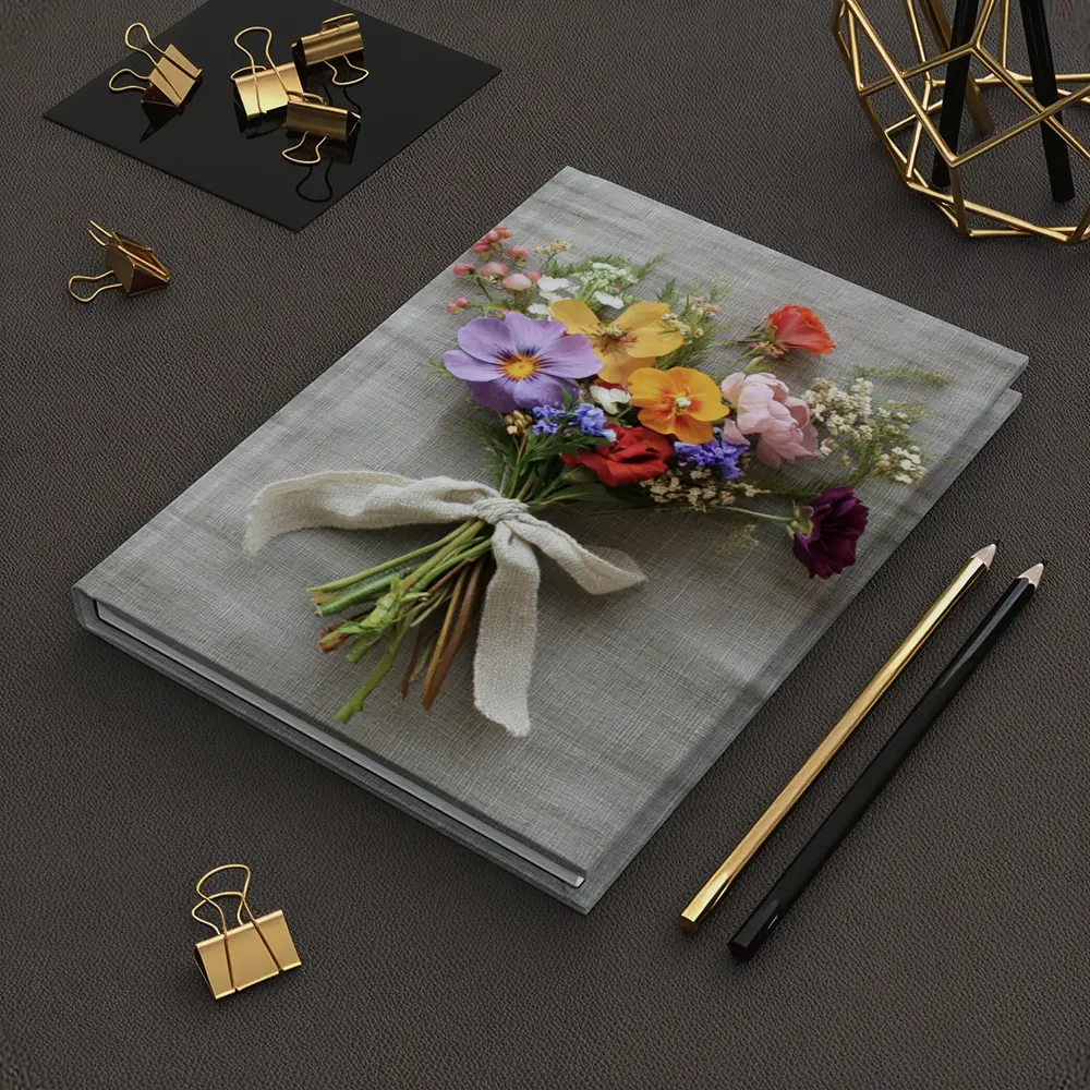 Colorful Wildflower Bouquet With Burlap Ribbon – Notebooks