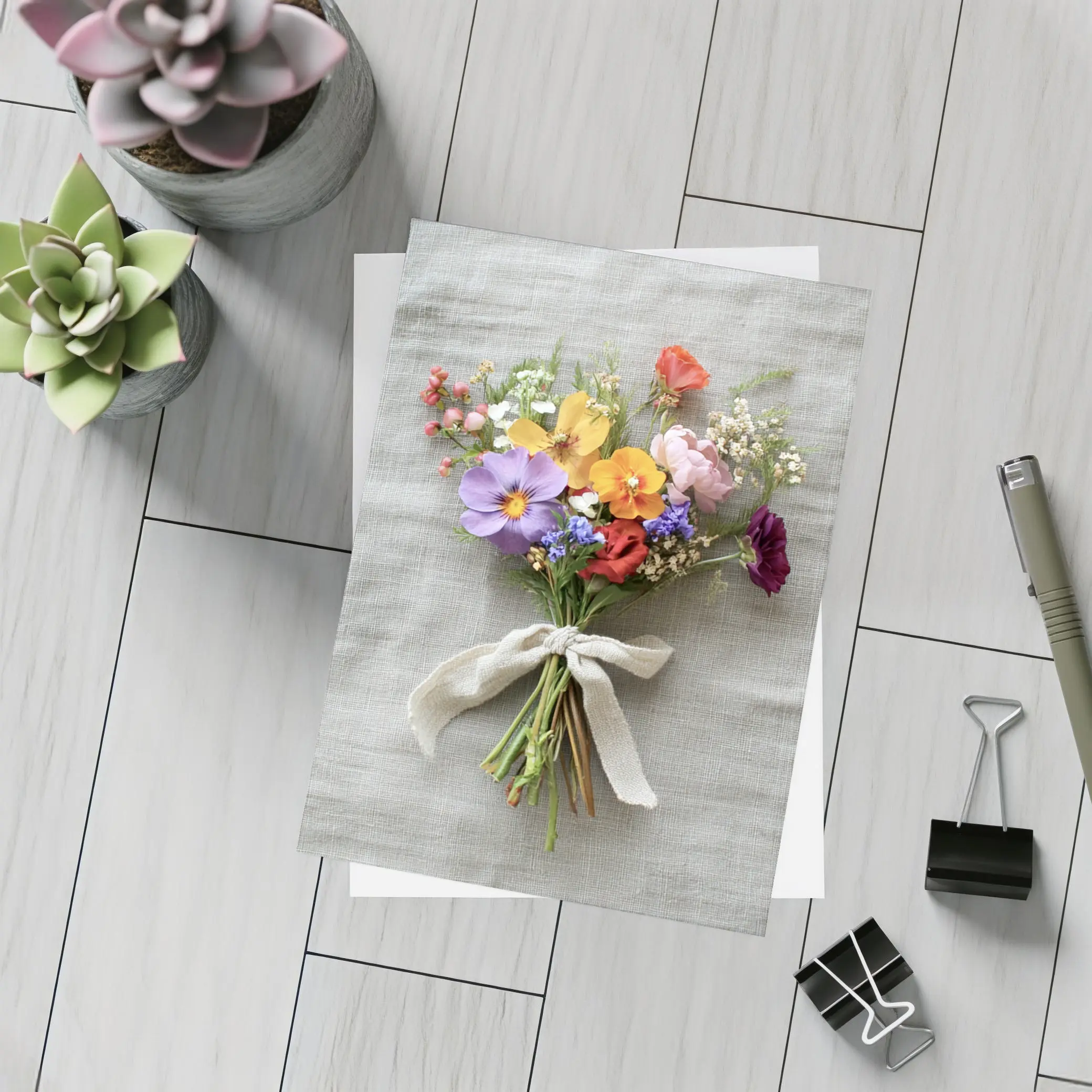 Colorful Wildflower Bouquet With Burlap Ribbon – Postcards