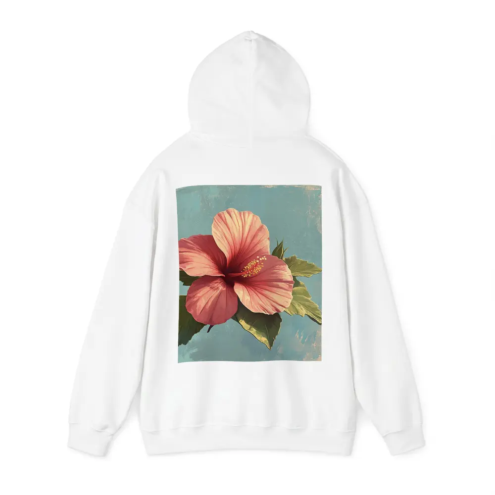 Pink Hibiscus Flower Vintage Teal Background – Hoodies