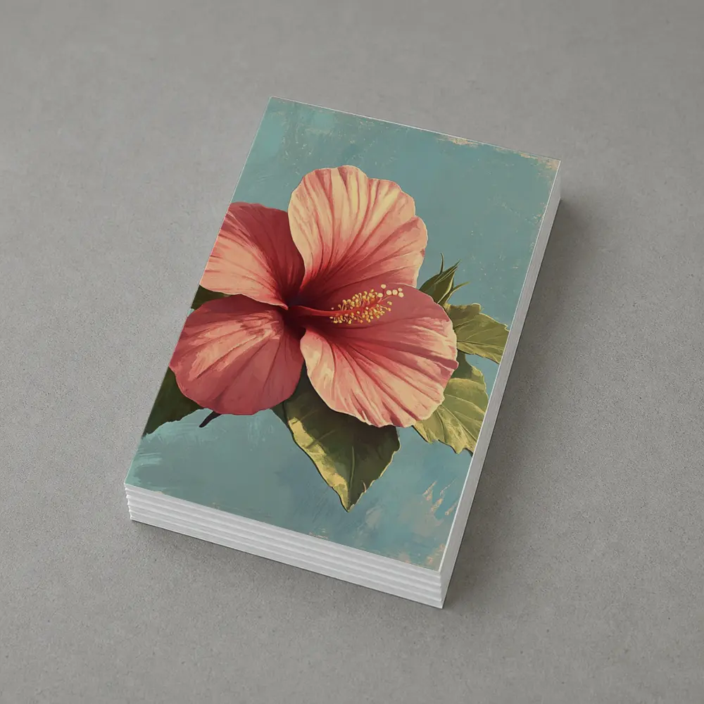 Pink Hibiscus Flower Vintage Teal Background – Postcards