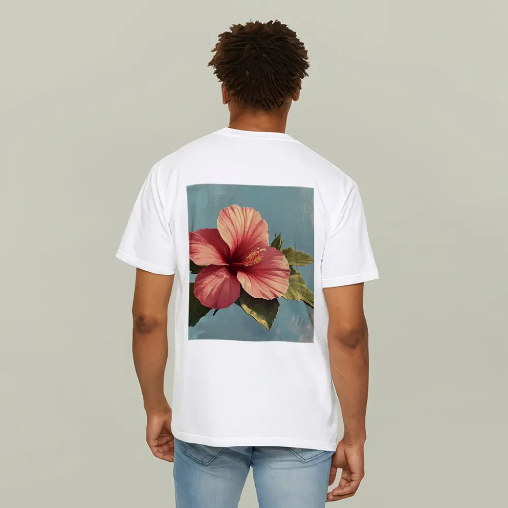 Pink Hibiscus Flower Vintage Teal Background – T-Shirts