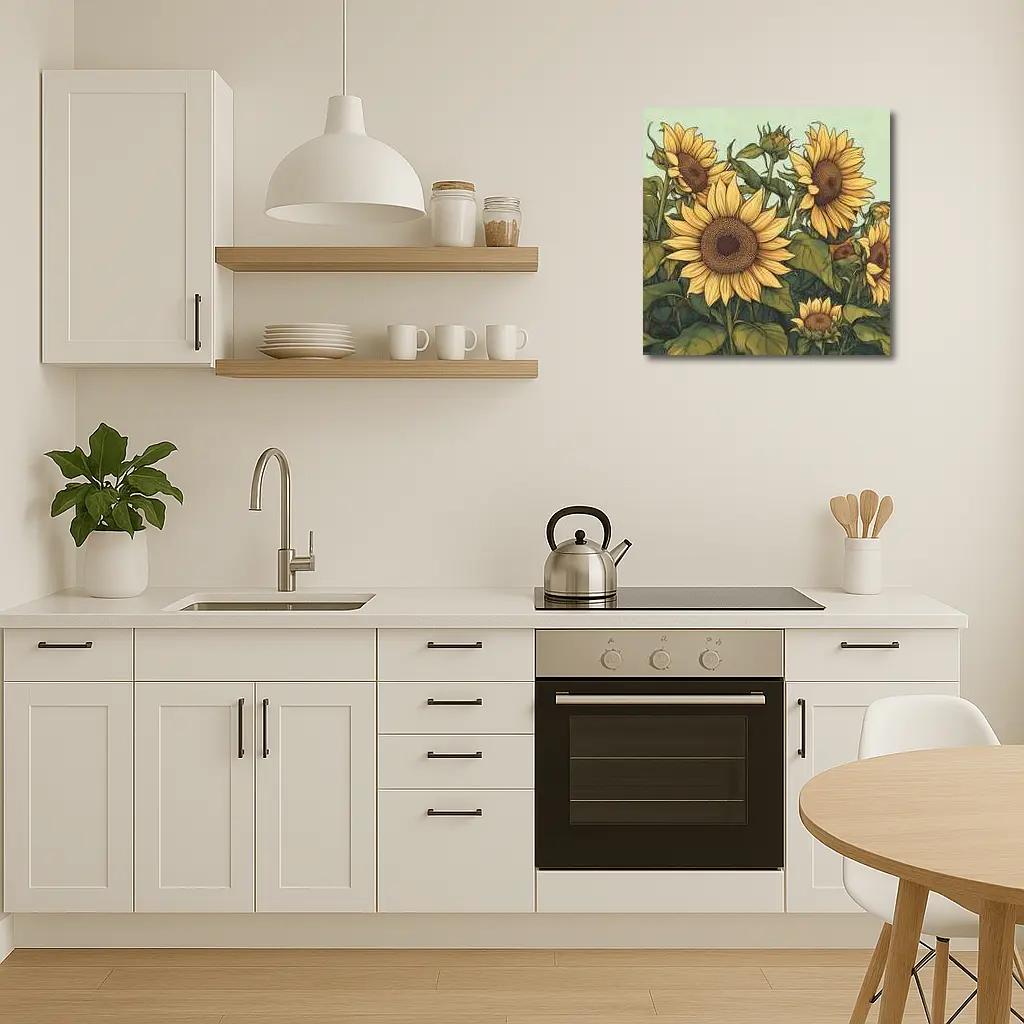 Sunflower Garden Illustration Soft Green Background – Wall Art