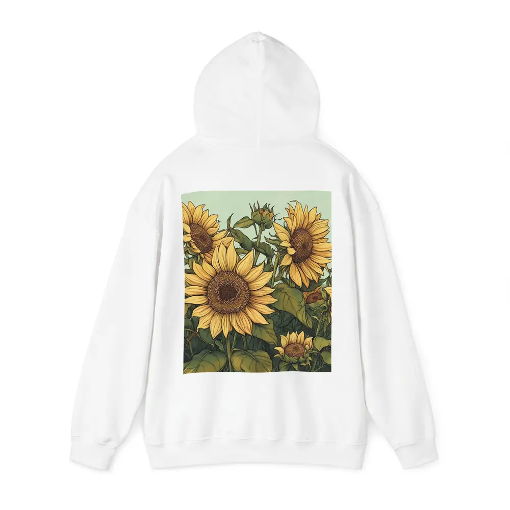 Sunflower Garden Illustration Soft Green Background – Hoodies