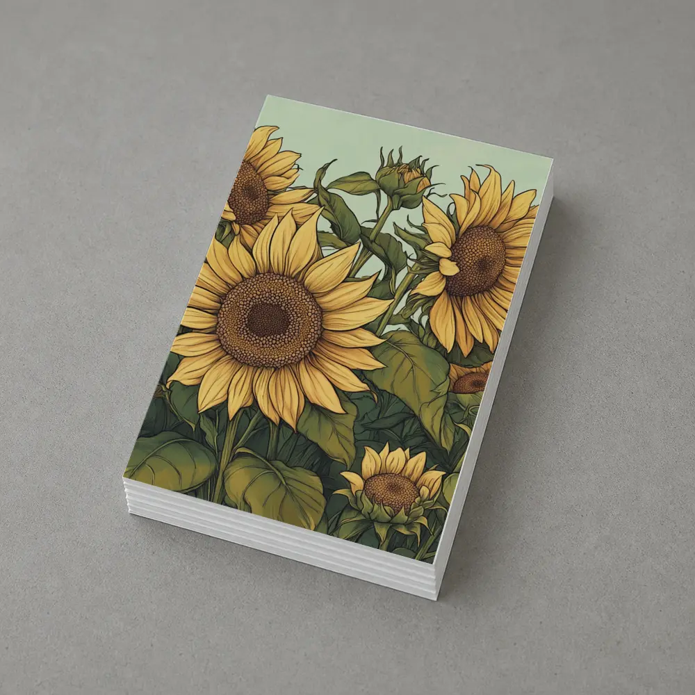 Sunflower Garden Illustration Soft Green Background – Postcards