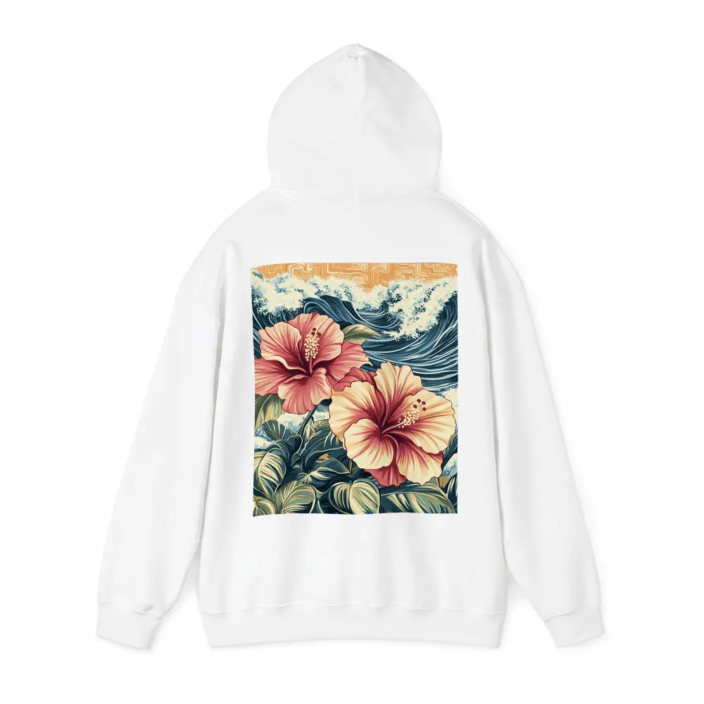 Hibiscus Flowers Ocean Waves Japanese Art Style – Hoodies