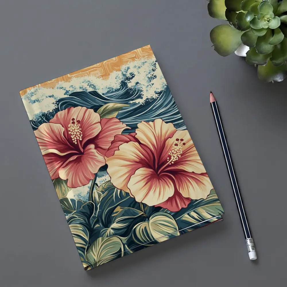 Hibiscus Flowers Ocean Waves Japanese Art Style – Notebooks