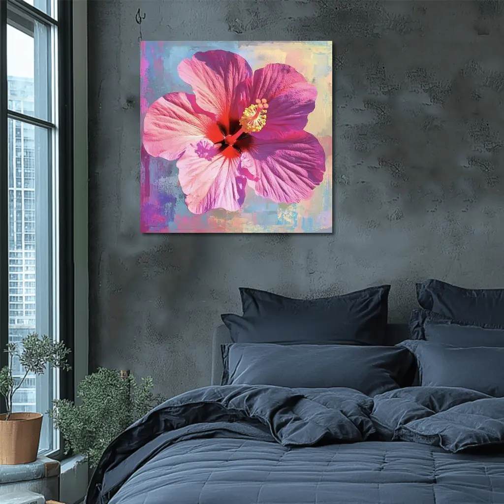 Pink Hibiscus Flower Bold Abstract Background – Wall Art