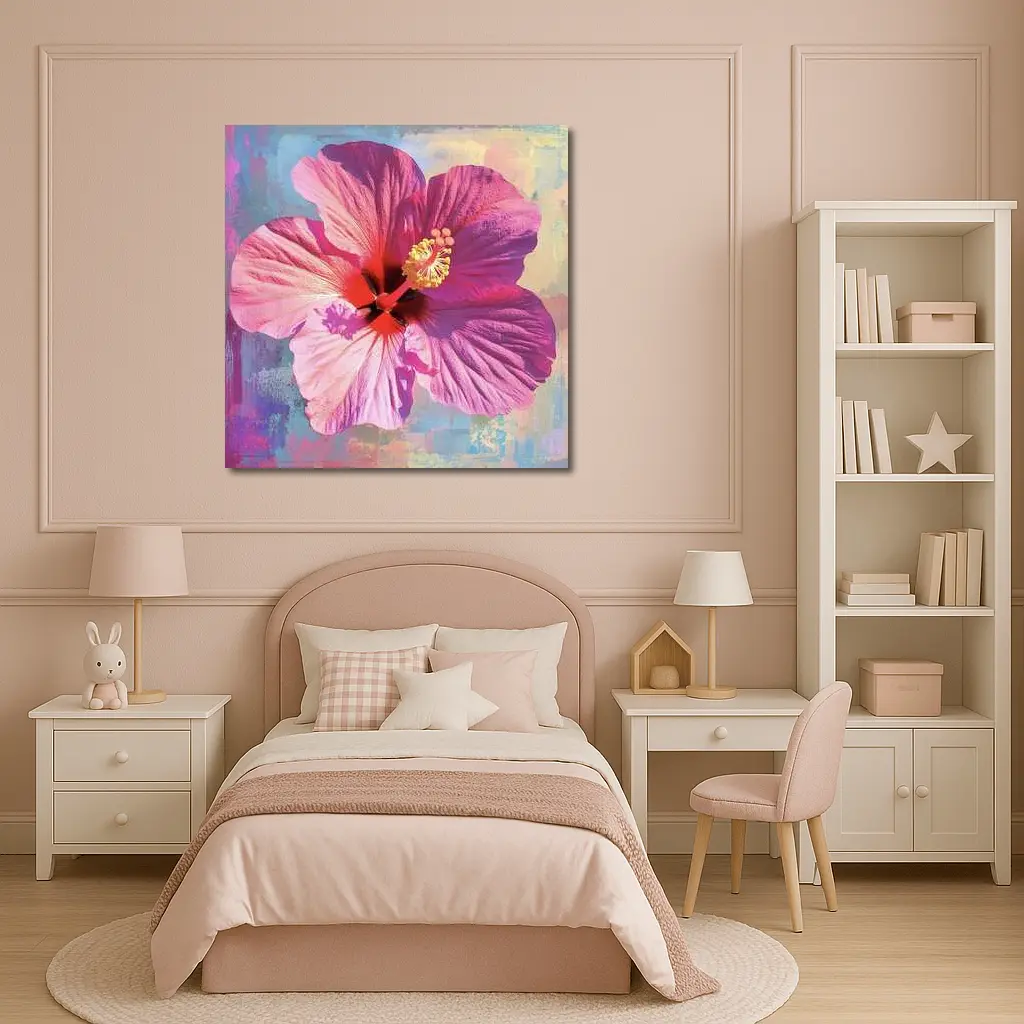 Pink Hibiscus Flower Bold Abstract Background – Wall Art