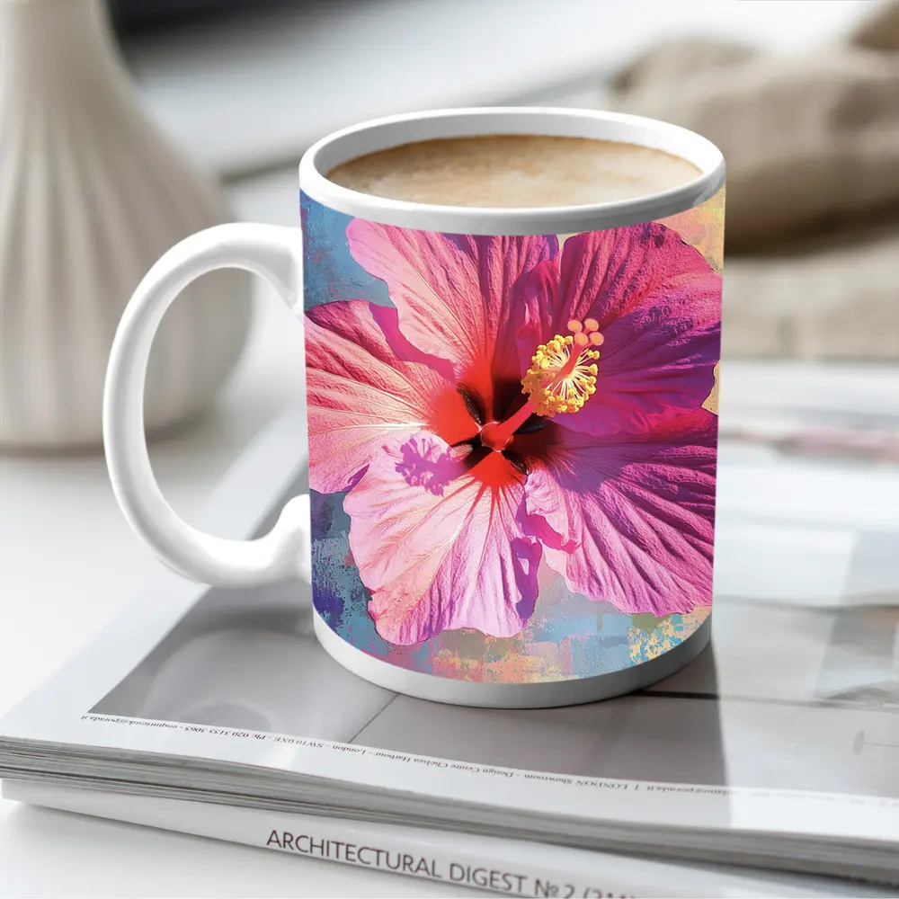 Pink Hibiscus Flower Bold Abstract Background – Mugs