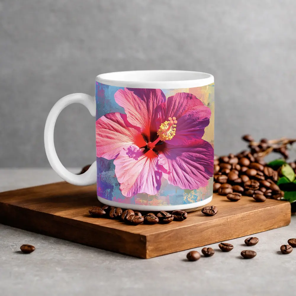 Pink Hibiscus Flower Bold Abstract Background – Mugs