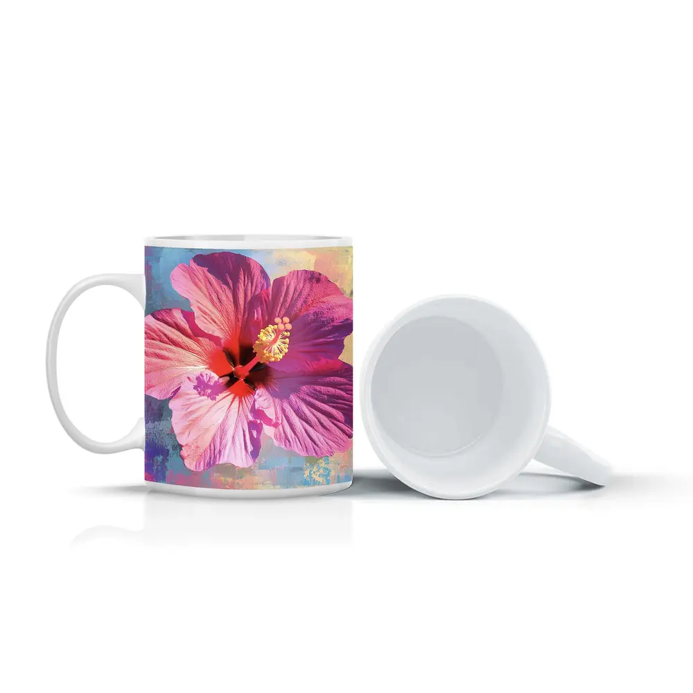 Pink Hibiscus Flower Bold Abstract Background – Mugs