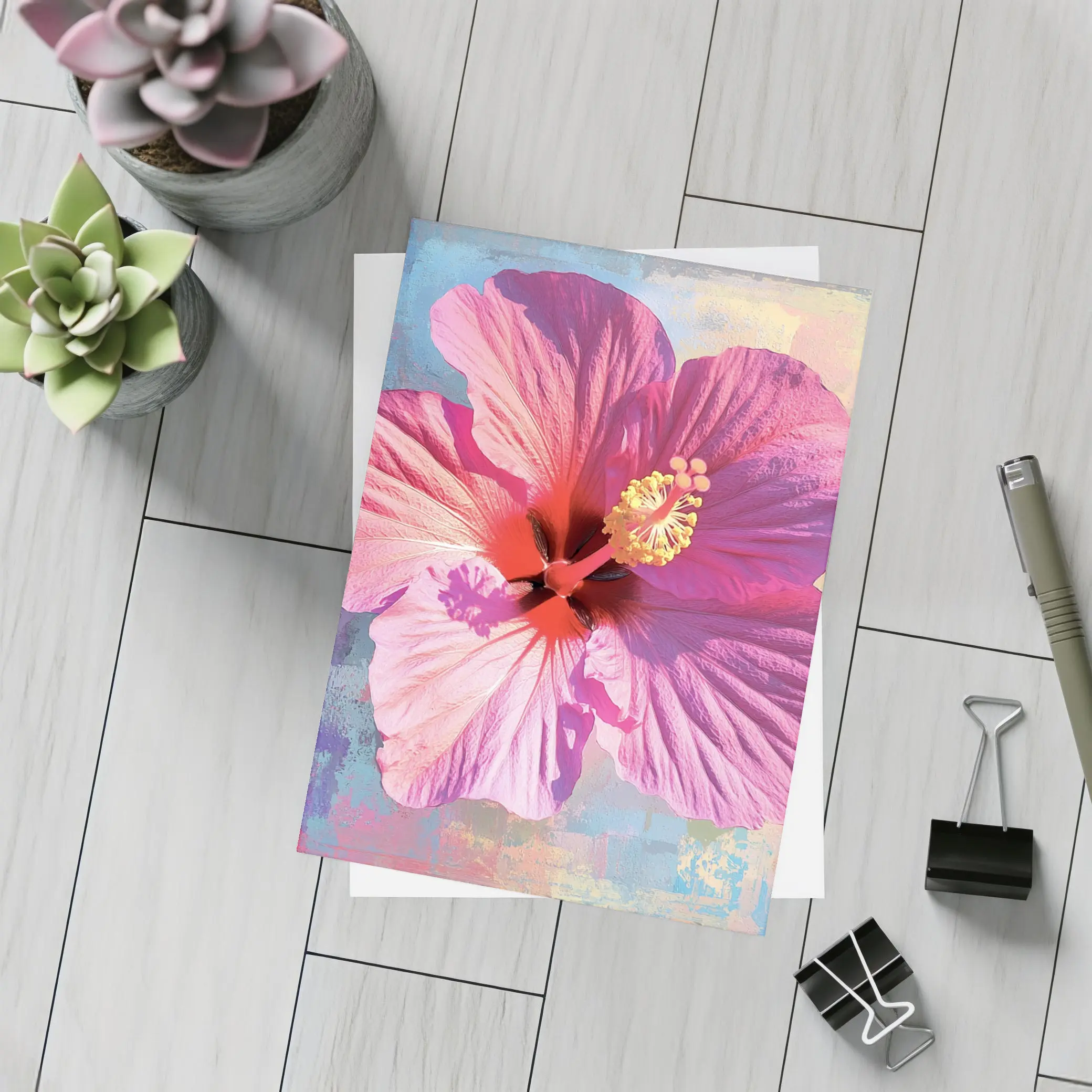 Pink Hibiscus Flower Bold Abstract Background – Postcards