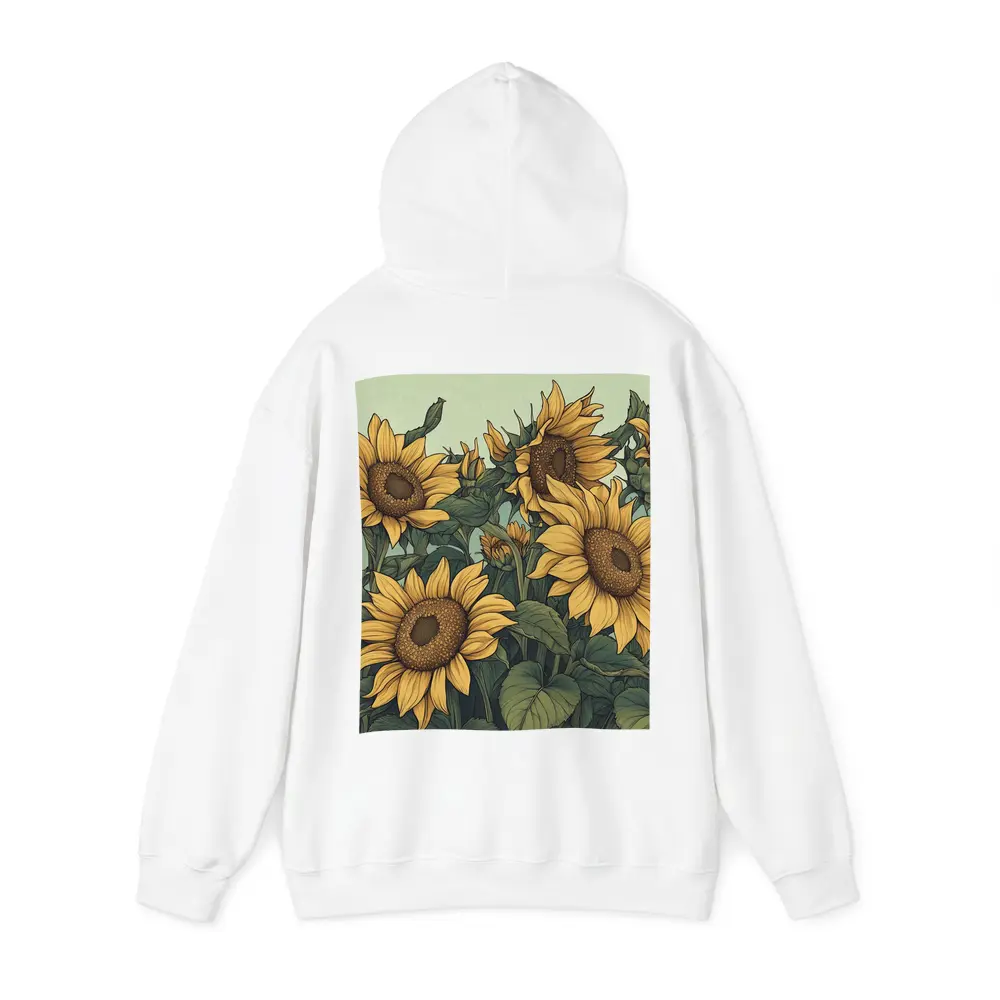 Illustrated Sunflowers Field Soft Green Background – Hoodies