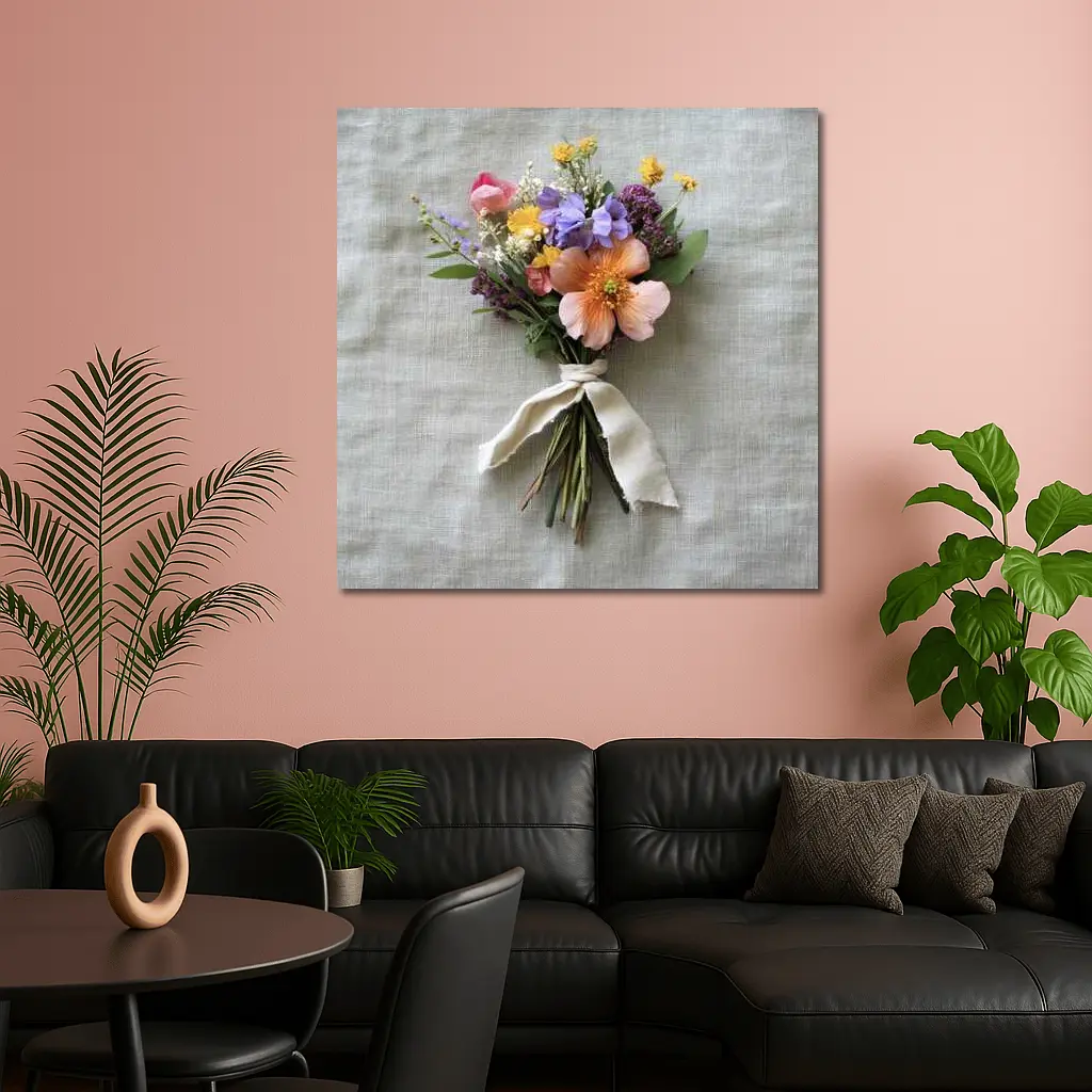 Wildflower Bouquet Tied With Linen Ribbon – Wall Art