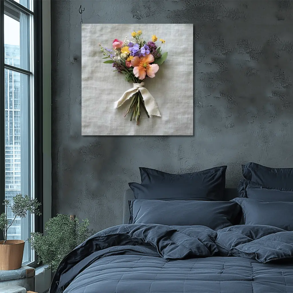 Wildflower Bouquet Tied With Linen Ribbon – Wall Art