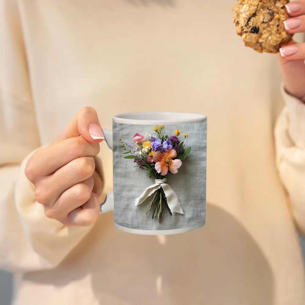 Wildflower Bouquet Tied With Linen Ribbon – Mugs