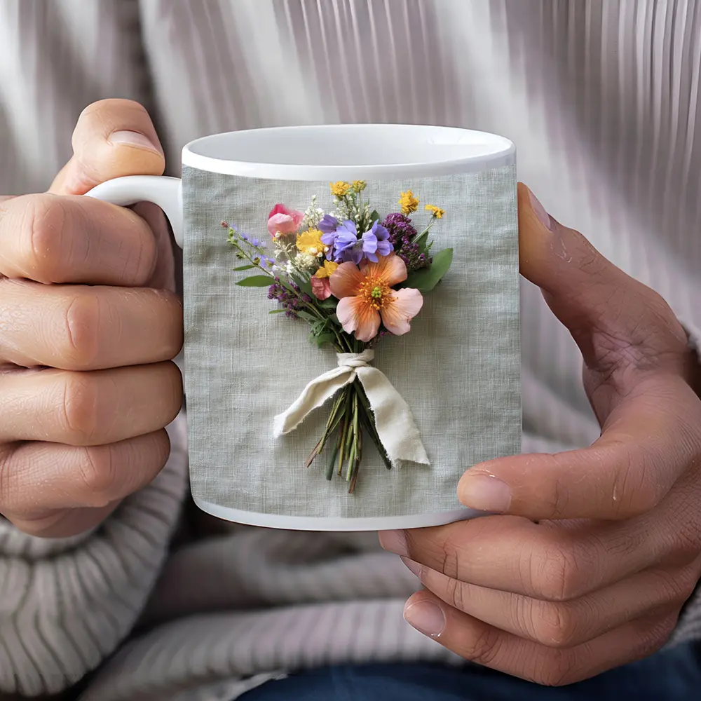 Wildflower Bouquet Tied With Linen Ribbon – Mugs