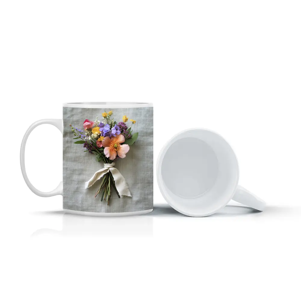 Wildflower Bouquet Tied With Linen Ribbon – Mugs