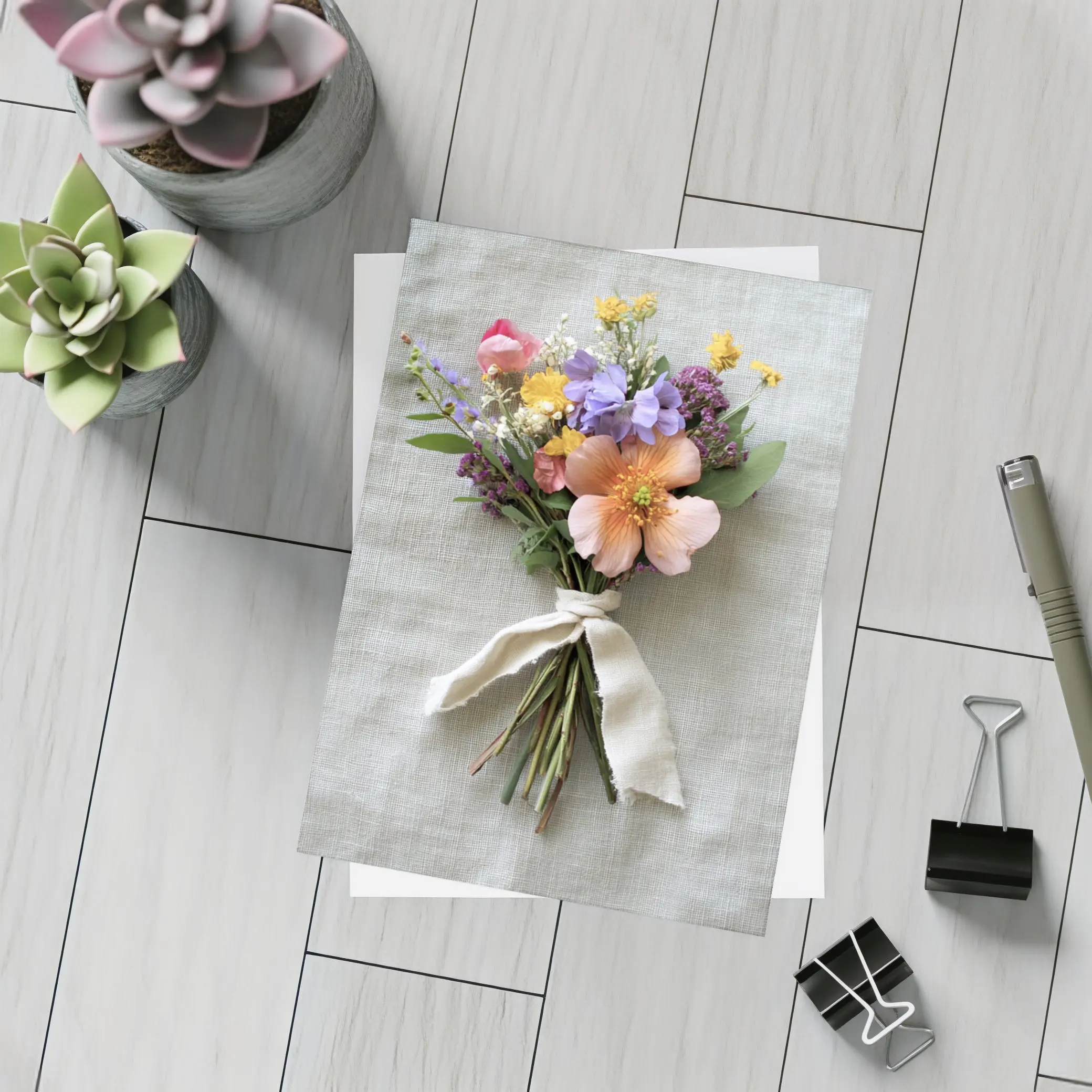 Wildflower Bouquet Tied With Linen Ribbon – Postcards