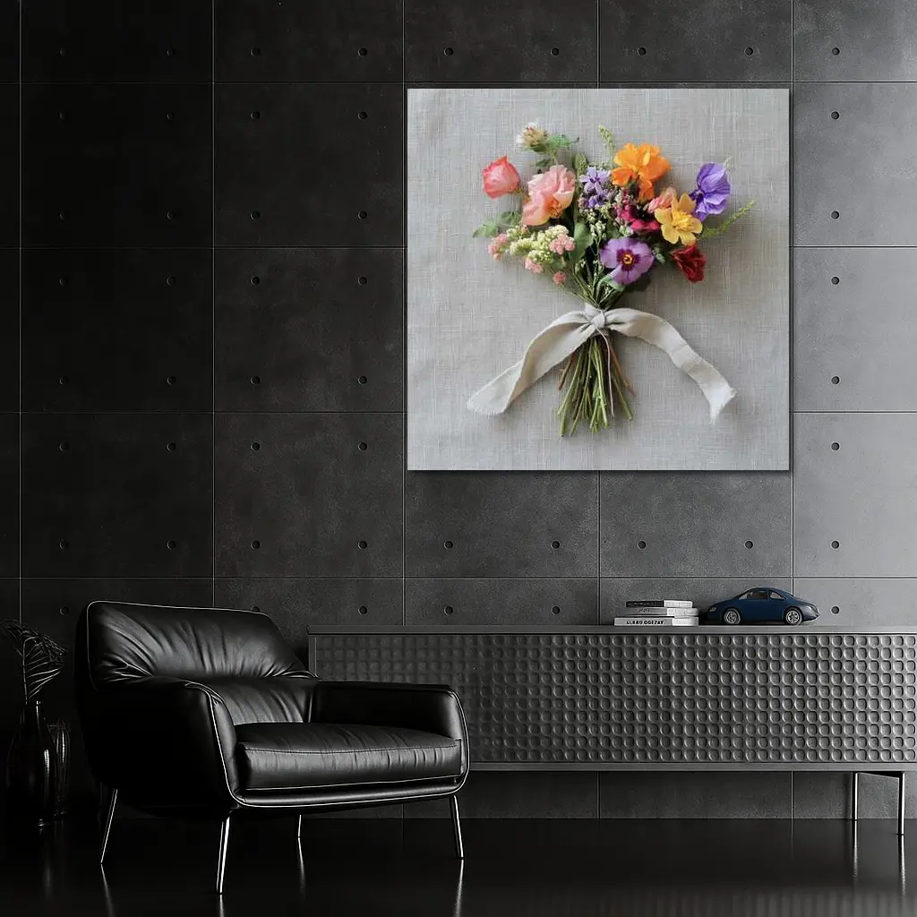 Colorful Wildflower Bouquet Tied Linen Ribbon – Wall Art