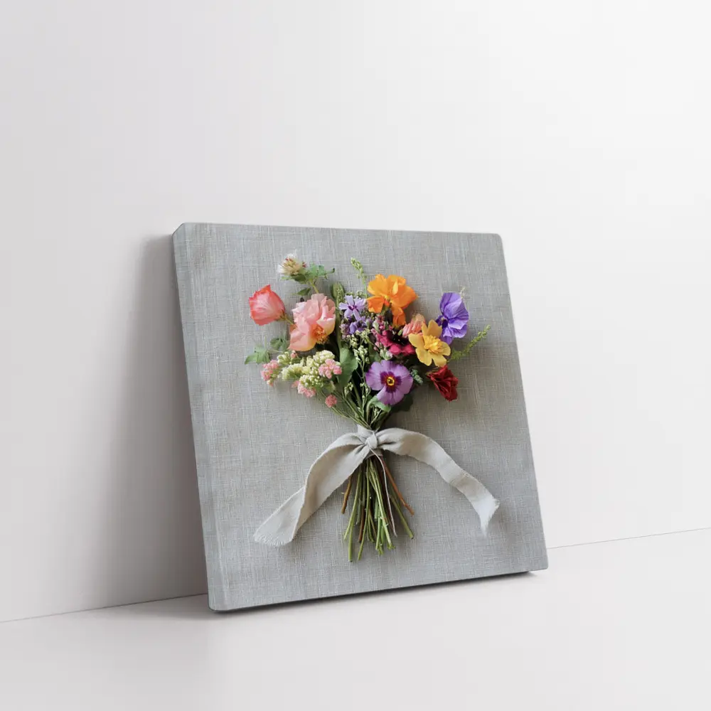 Colorful Wildflower Bouquet Tied Linen Ribbon – Wall Art