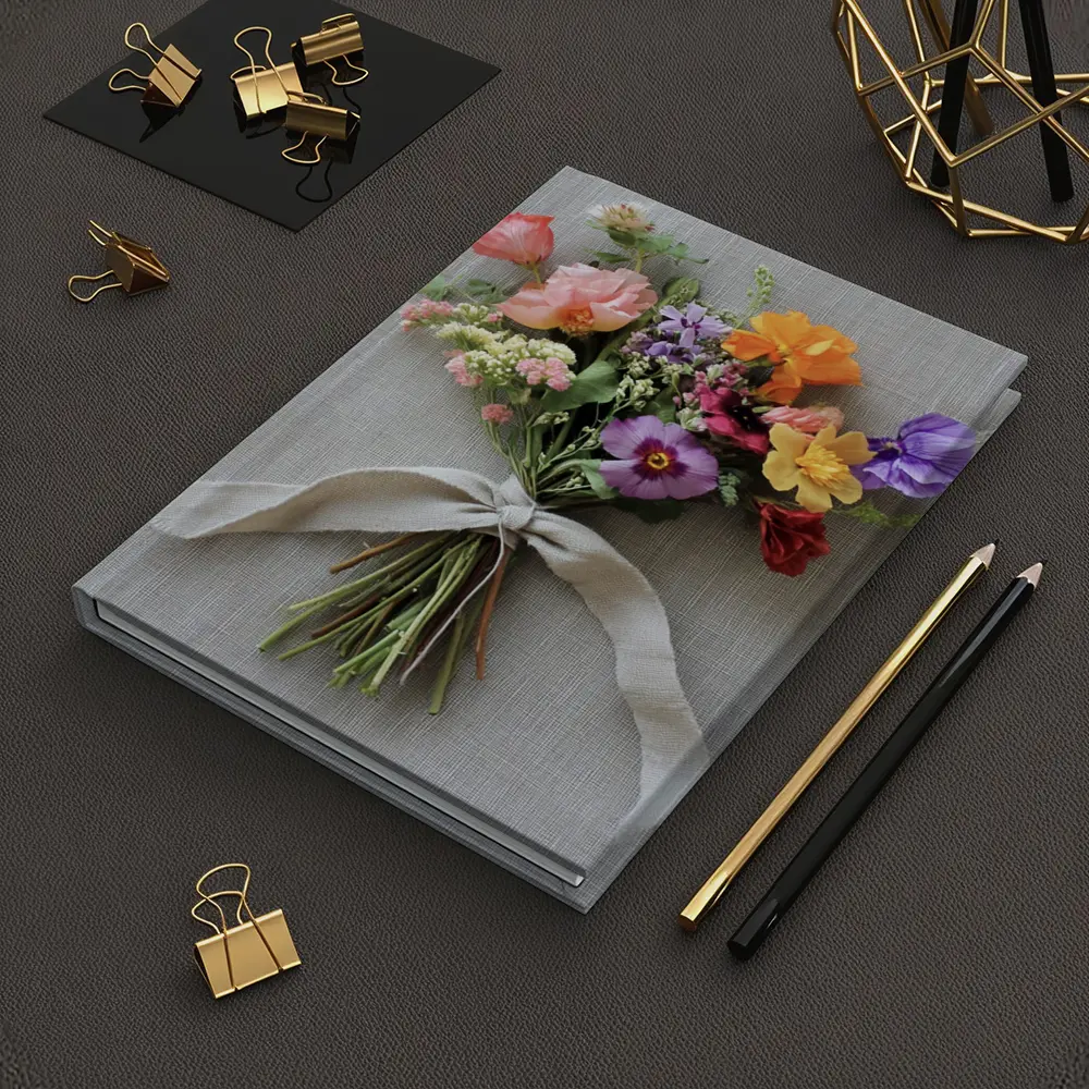 Colorful Wildflower Bouquet Tied Linen Ribbon – Notebooks