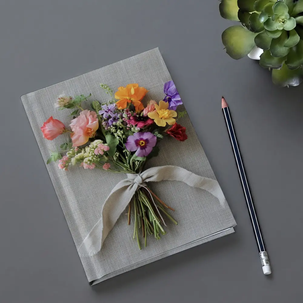 Colorful Wildflower Bouquet Tied Linen Ribbon – Notebooks