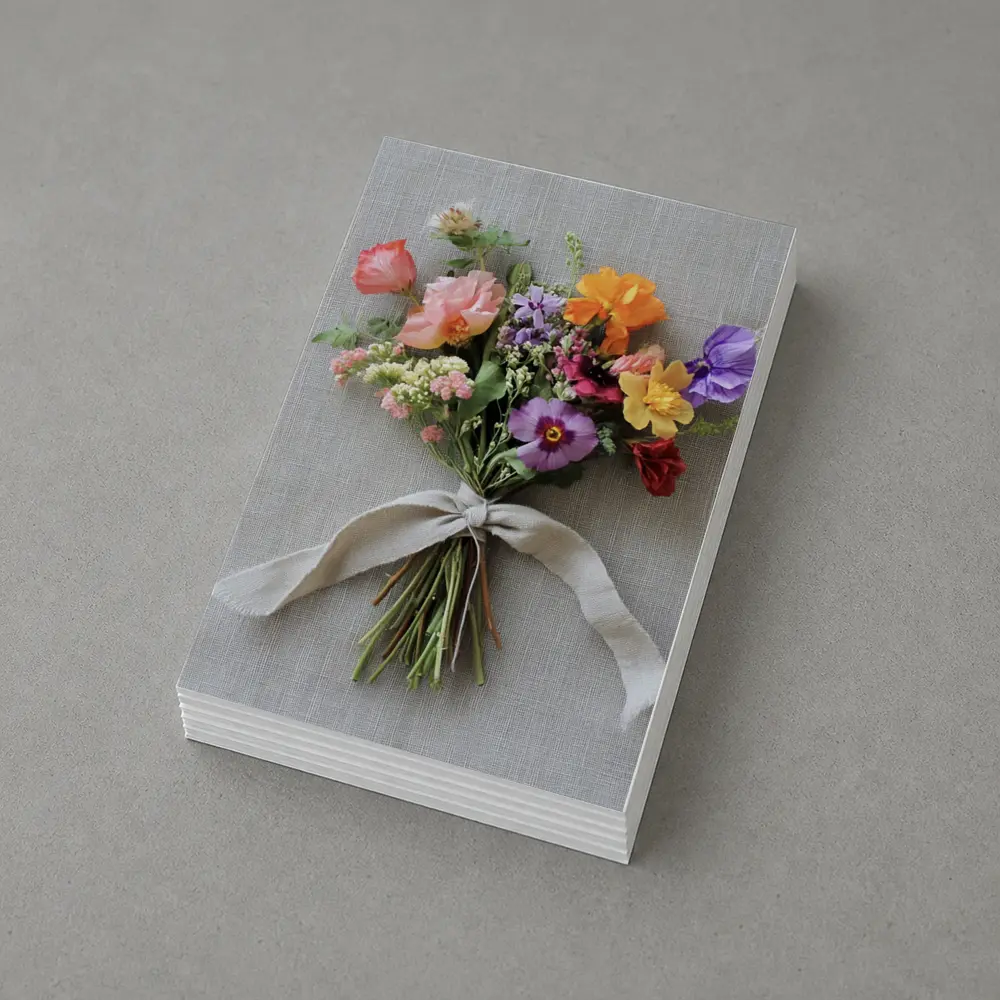 Colorful Wildflower Bouquet Tied Linen Ribbon – Postcards
