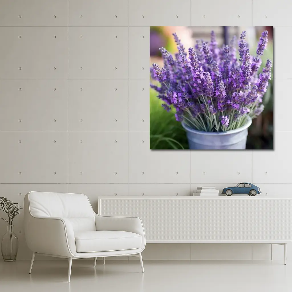 Lavender Flowers Bouquet In Metal Bucket – Wall Art