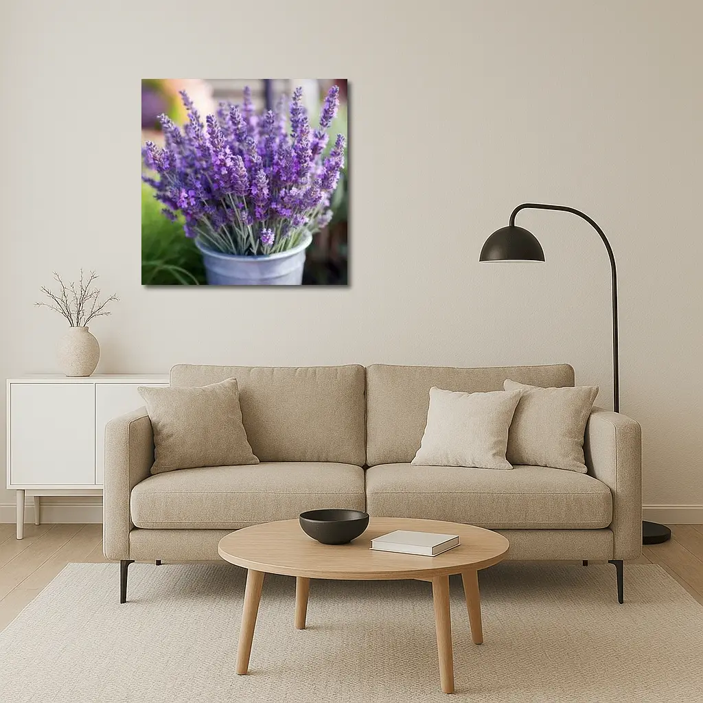 Lavender Flowers Bouquet In Metal Bucket – Wall Art