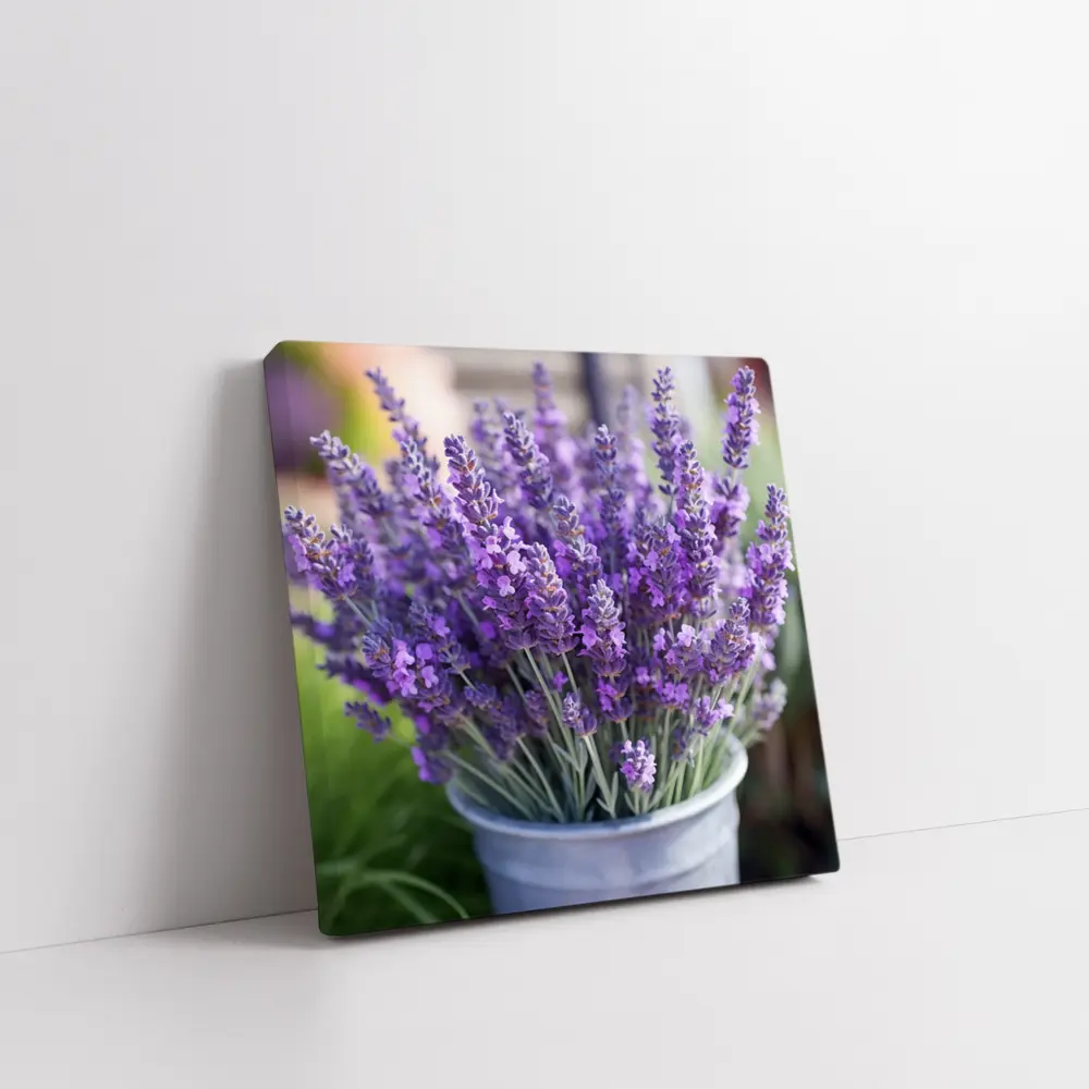 Lavender Flowers Bouquet In Metal Bucket – Wall Art