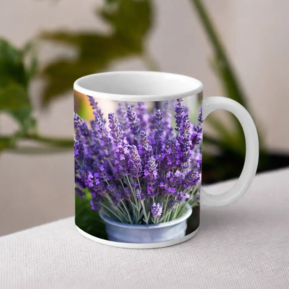 Lavender Flowers Bouquet In Metal Bucket – Mugs