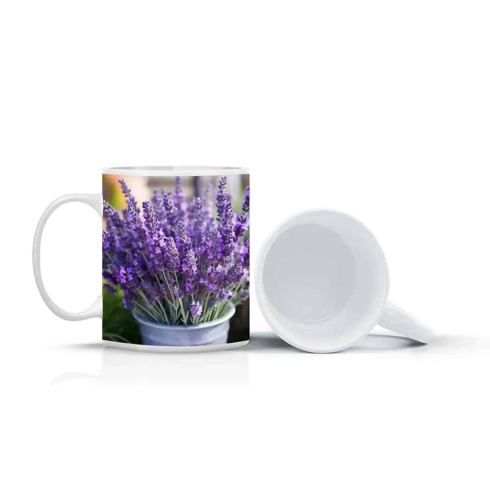Lavender Flowers Bouquet In Metal Bucket – Mugs