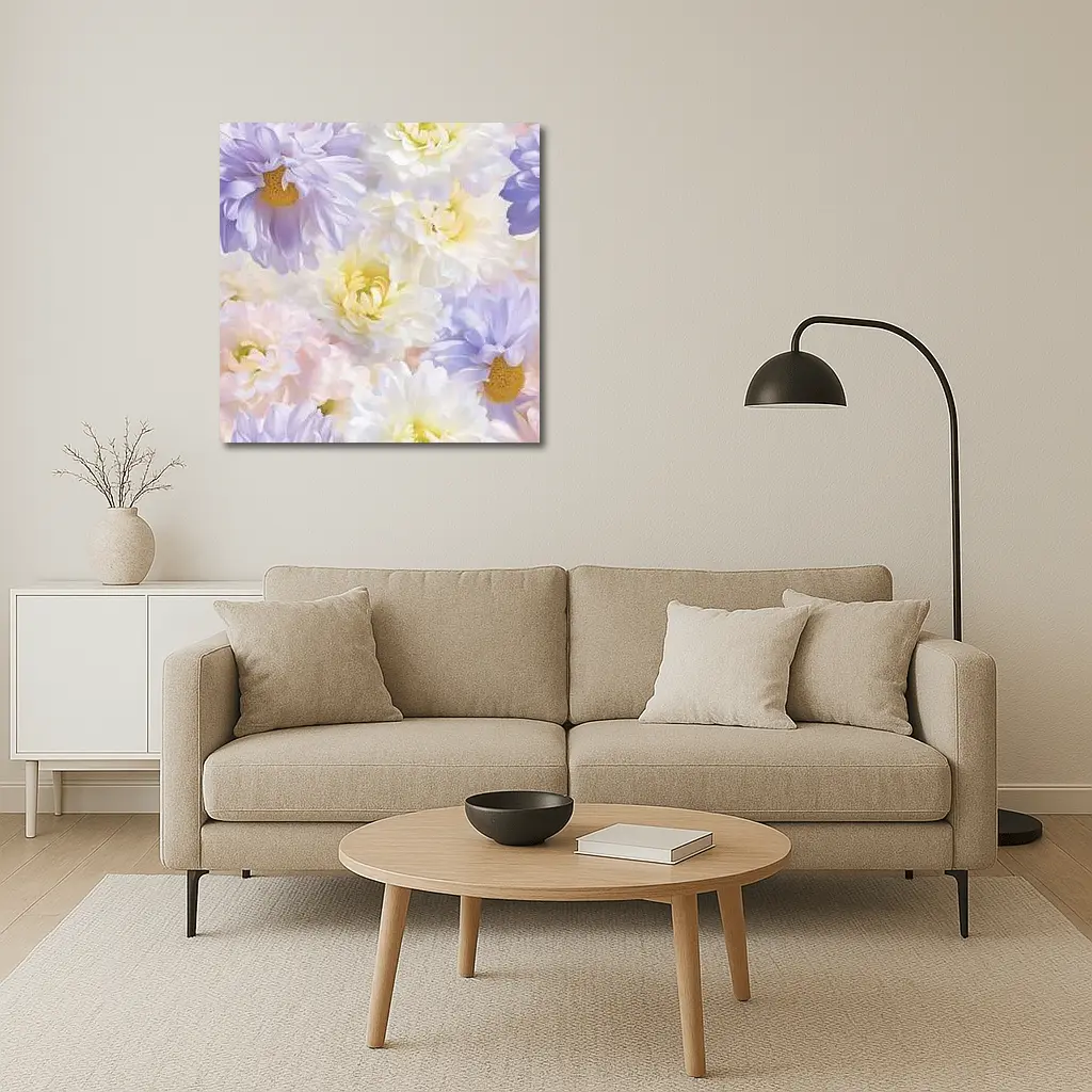 Soft Pastel Dahlias and Daisies Floral Pattern – Wall Art